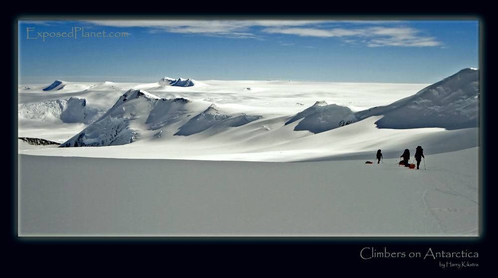 Climbers with sleds on Antarctica