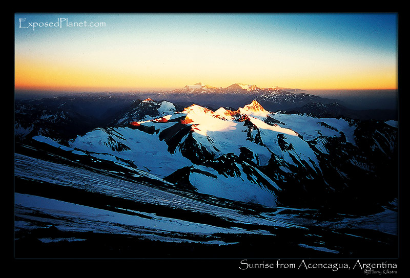 Sunrise from the traverse on the False Polish route on Aconcagua, Argentina