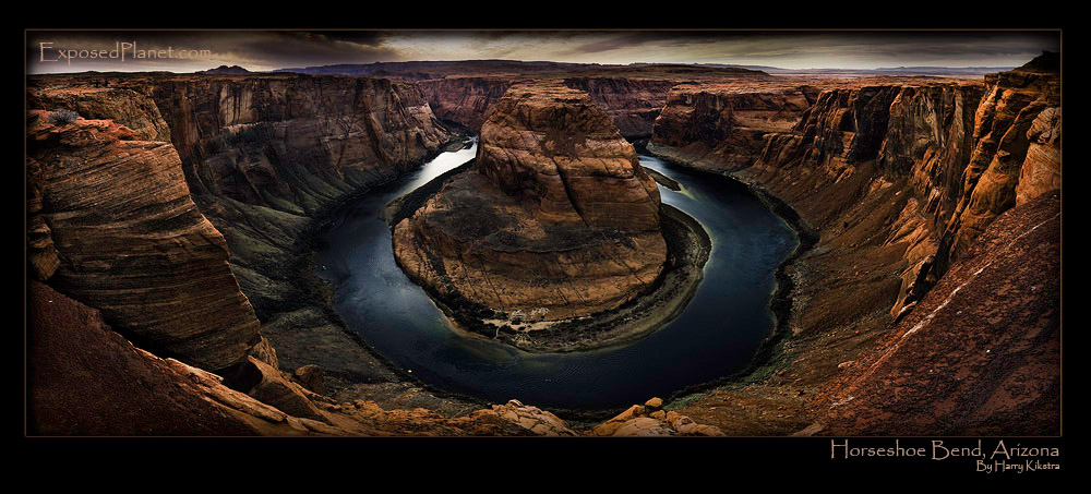 Panorama of the Horseshoe Bend of the Colorado River, Arizona.