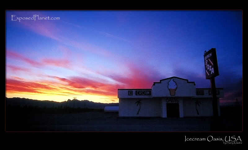Sunset at the Ice cream oasis in USA