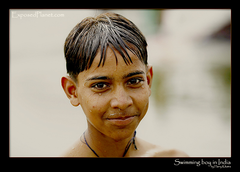 Indian boy swimming in Agra