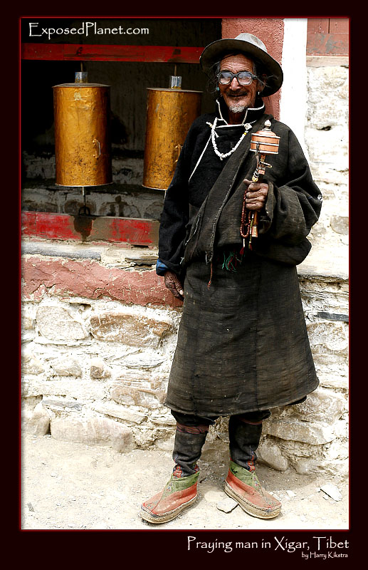 Praying man in Xigar, Tibet