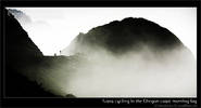Cycling through the morning fog on the Oregon coast, USA