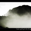 Cycling through the morning fog on the Oregon coast, USA
