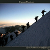 Row of climbers on Mt Blanc, France